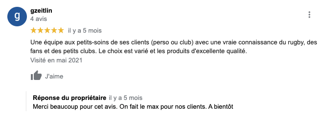 Avis client google pour Ultra Petita Rugby neuilly